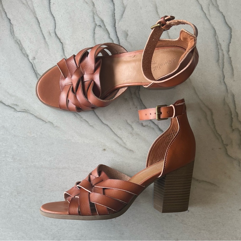 Faux Brown Leather Woven Chunky Heels Universal Thread